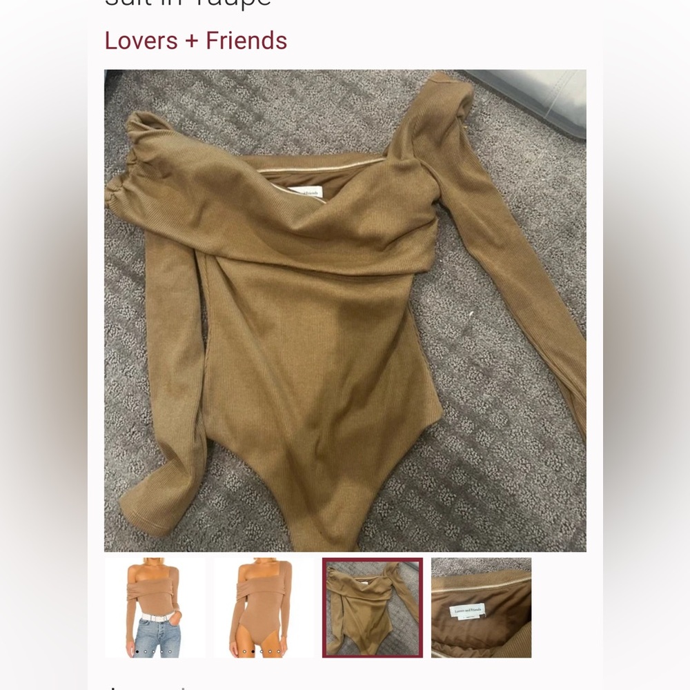 Lovers + Friends Taupe Off-Shoulder Bodysuit